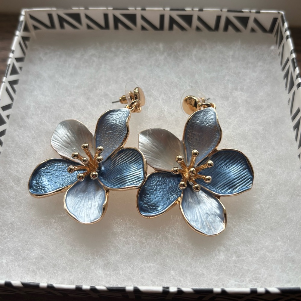 Elegant Blue and Silver Floral Earrings